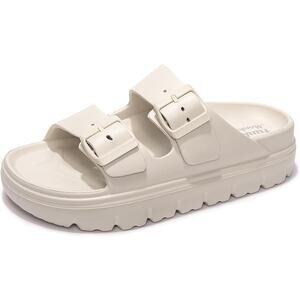 FunkyMonkey Womens Size 8 Off White Slide On Double Buckle Platform Sandal Shoes